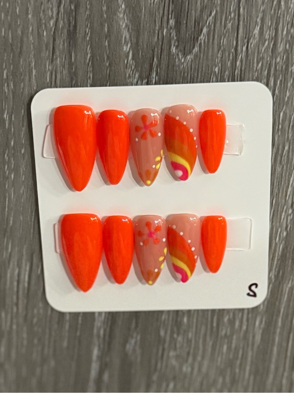 Vivid Orange Floral & Swirl Press-On Nails Set